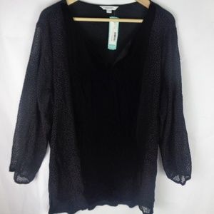 NEW Tunic Blouse Black Sweet Grey V neck XL NWT